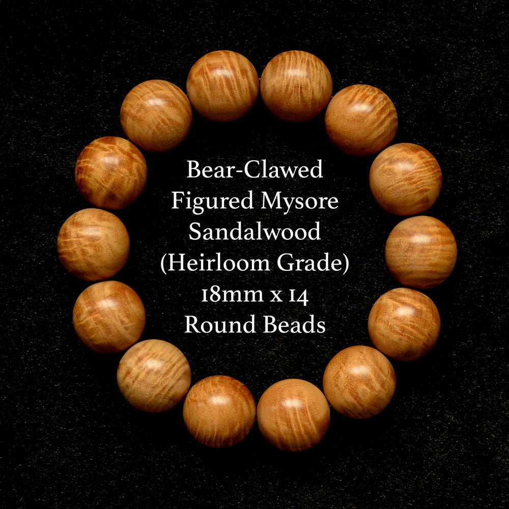Bear-Clawed Figured Mysore Sandalwood 18mm x 14 Round Beads (Heirloom Grade)