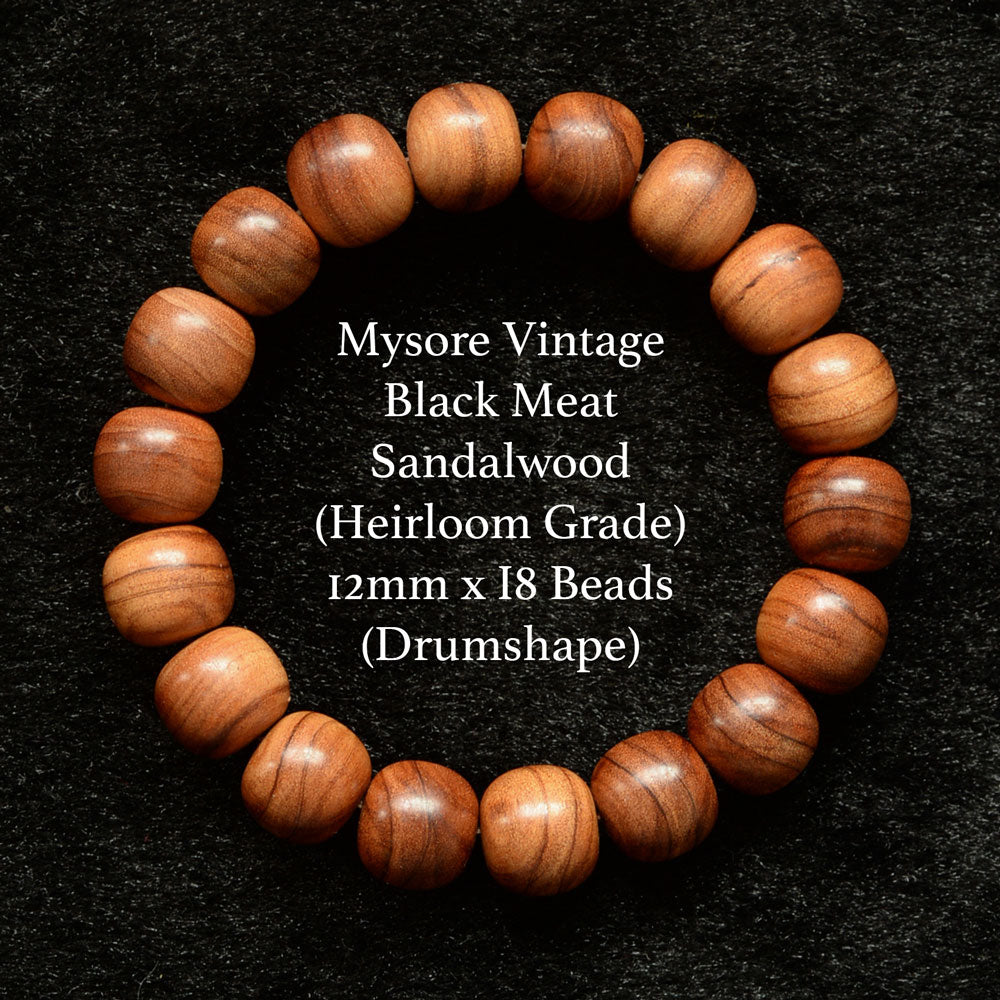 Mysore Vintage Black Meat Sandalwood 12mm x I8 Drum Shape Beads (Heirloom Grade)