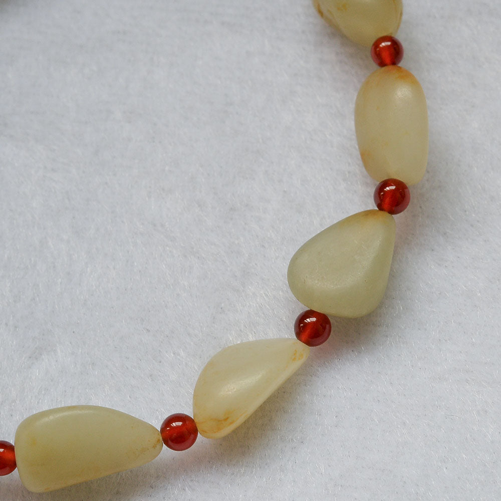 Khotan Nephrite Natural Pebble Beads Bracelet (12 Natural Pebble Beads)