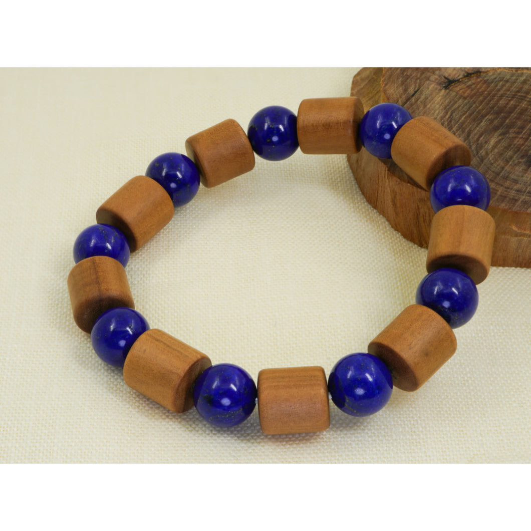 Mysore Sandalwood Barrel Beads with Lapis Lazuli Bracelet