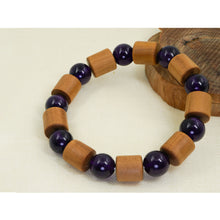 Load image into Gallery viewer, Mysore Sandalwood Barrel Beads with Amethyst Bracelet
