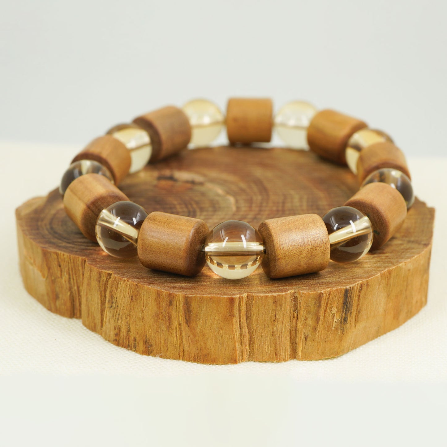 Mysore Sandalwood Barrel Beads with Citrine bracelet
