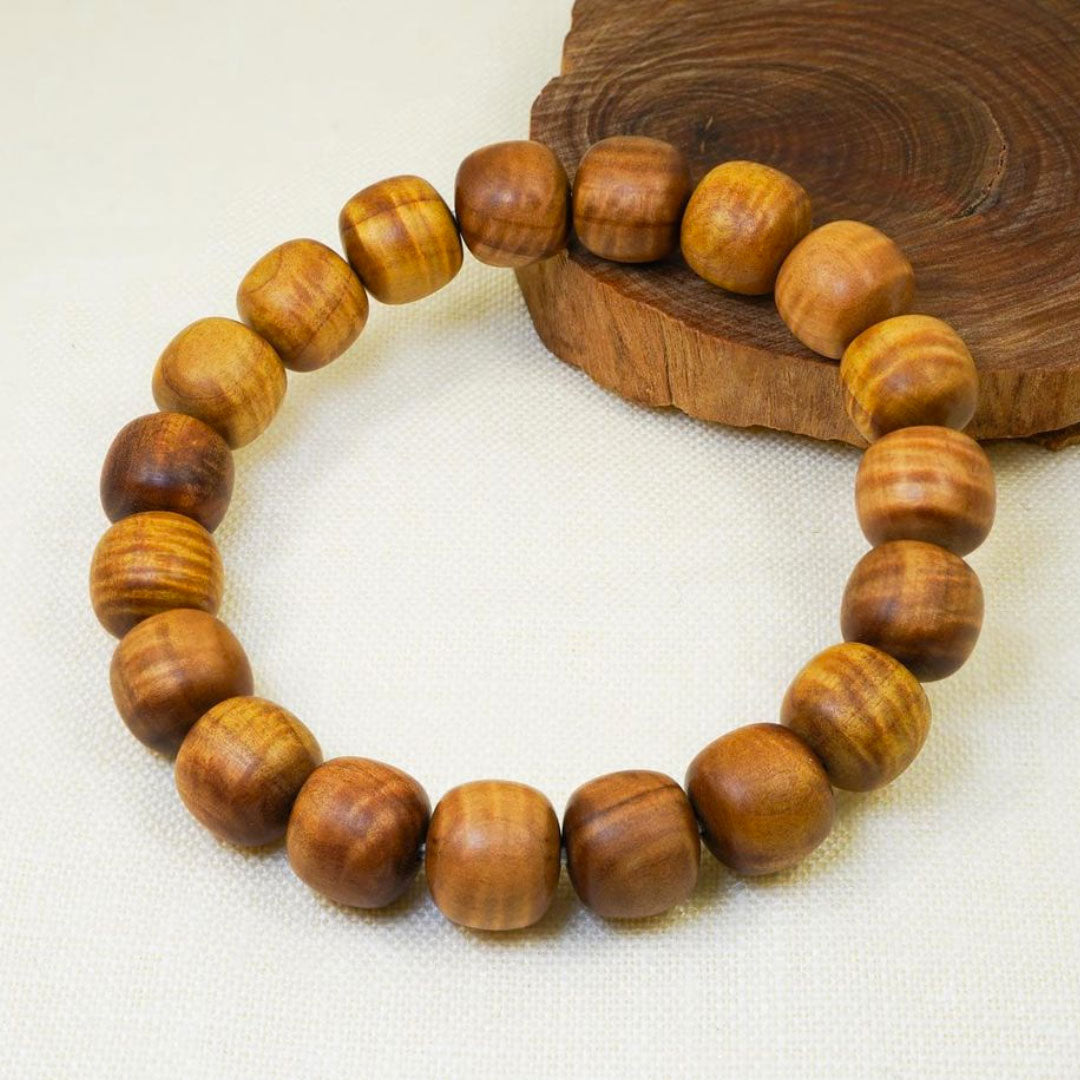 老山黑肉檀水波紋桶珠手串 / Premium Black Meat Mysore Sandalwood Figured Barrel Beads Bracelet (Heirloom Series) 10mm x 11mm