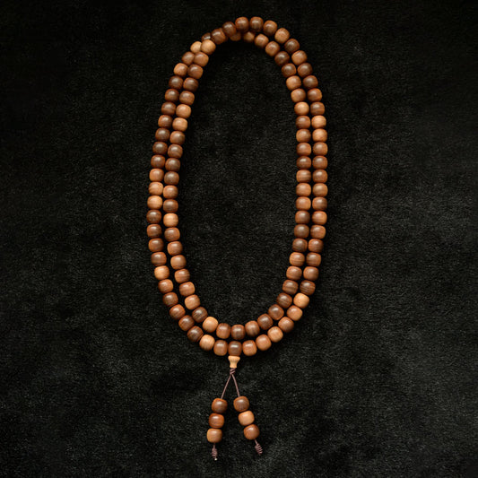 Shivamogga Black Meat Mysore Sandalwood Mala 8mm x 108 Drum Shape Beads (Heirloom Grade)