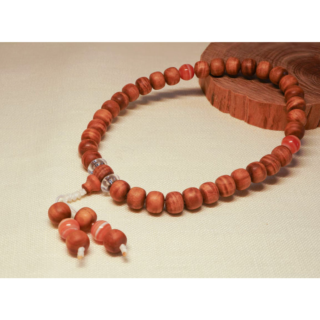 老山檀水波紋念珠 Mysore Sandalwood Figured 33 Beads Tasbih with Orange Agate