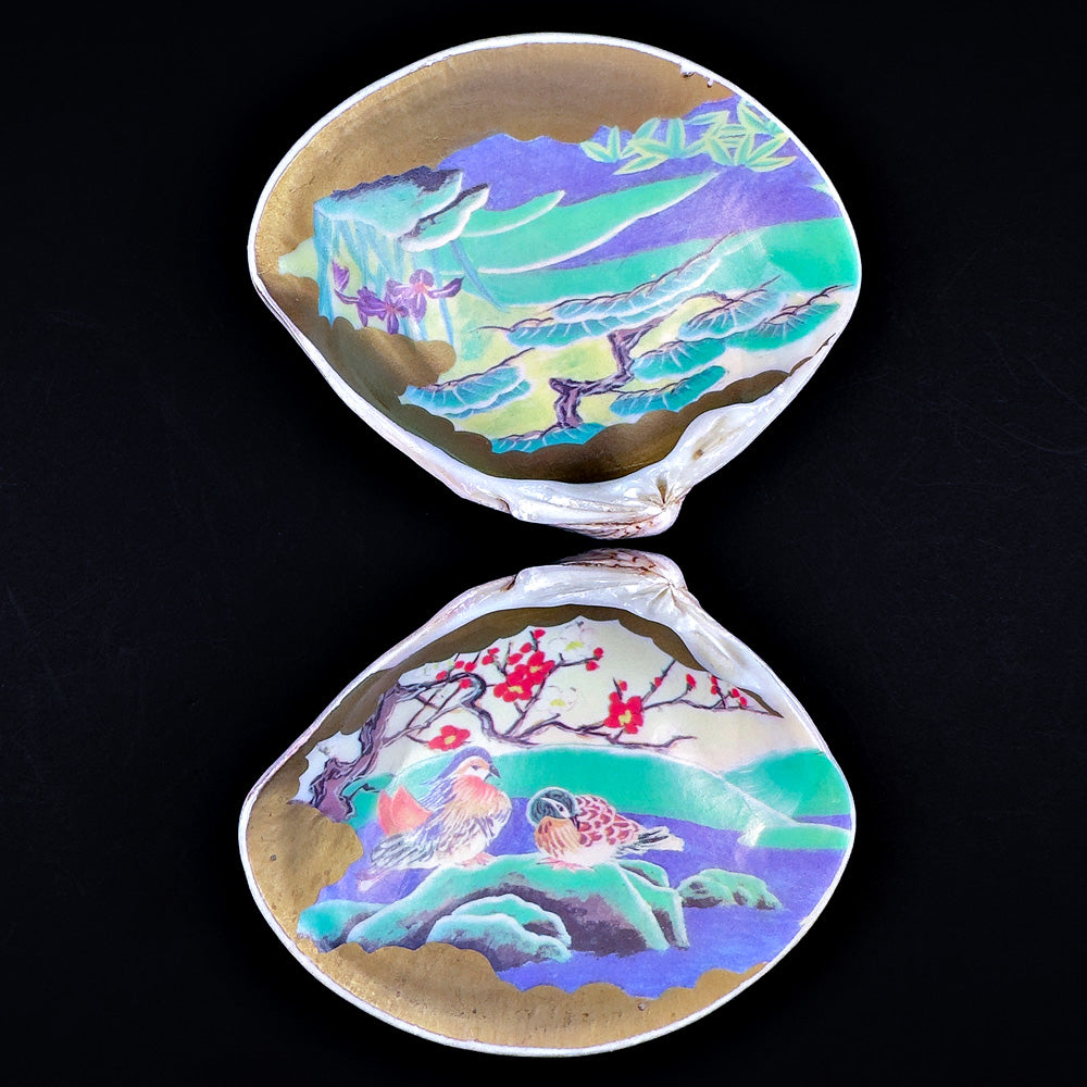 Japanese Hamaguri Shell Kōgō Gold Leaf Interior with Mandarin Duck Motif (Pre-loved)