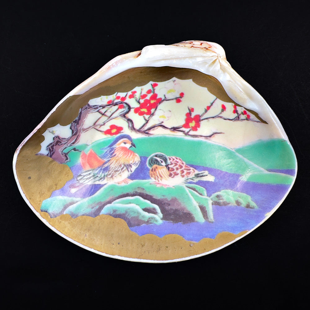Japanese Hamaguri Shell Kōgō Gold Leaf Interior with Mandarin Duck Motif (Pre-loved)