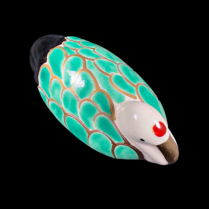 Porcelain Crane Kōgō — Green Fishnet Pattern with Gold Accents (Pre-loved)