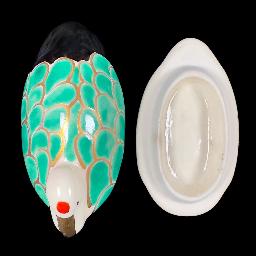 Porcelain Crane Kōgō — Green Fishnet Pattern with Gold Accents (Pre-loved)