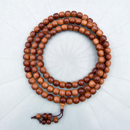 Sinking Black Meat Mysore Sandalwood Drum Shaped Mala 7.5 x 8mm x 108 beads