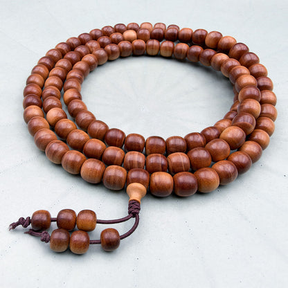 Sinking Black Meat Mysore Sandalwood Drum Shaped Mala 7.5 x 8mm x 108 beads