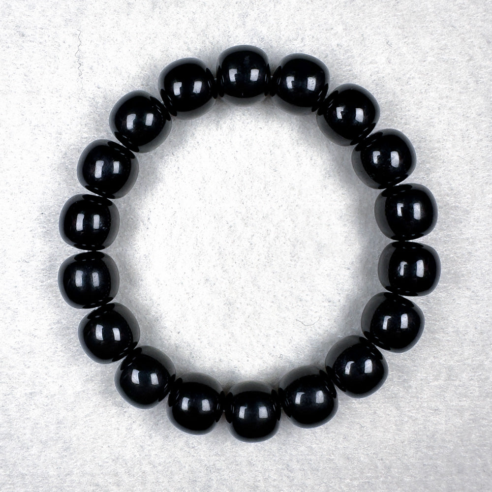 Black-green Nephrite Barrel Beads Bracelet 11.8 x 11.3mm x 18 Beads