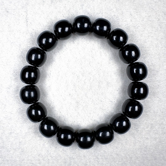 Black-green Nephrite Barrel Beads Bracelet 11.8 x 11.3mm x 18 Beads
