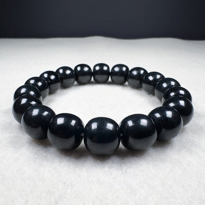 Black-green Nephrite Barrel Beads Bracelet 11.8 x 11.3mm x 18 Beads