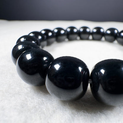 Black-green Nephrite Barrel Beads Bracelet 11.8 x 11.3mm x 18 Beads