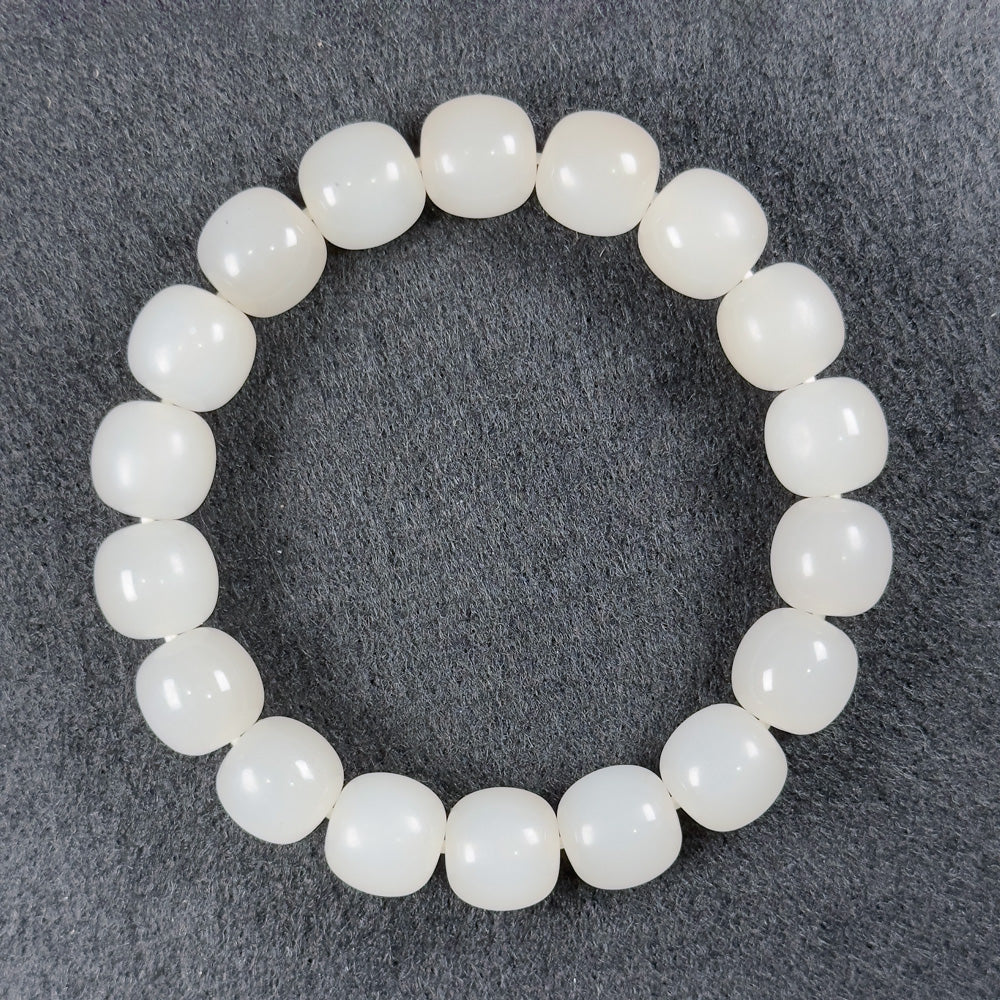 Yutian Chatoyant Nephrite Barrel Beads Bracelet 12 x 11.3mm x 18 Beads