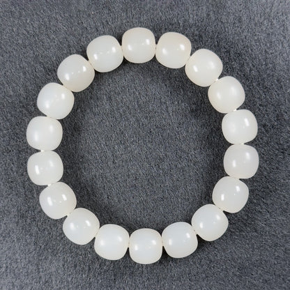 Yutian Chatoyant Nephrite Barrel Beads Bracelet 12 x 11.3mm x 18 Beads