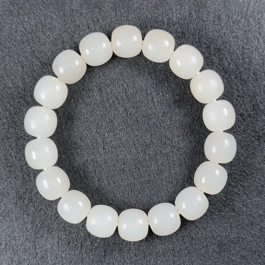 Yutian Chatoyant Nephrite Barrel Beads Bracelet 12 x 11.3mm x 18 Beads