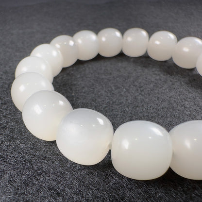 Yutian Chatoyant Nephrite Barrel Beads Bracelet 12 x 11.3mm x 18 Beads