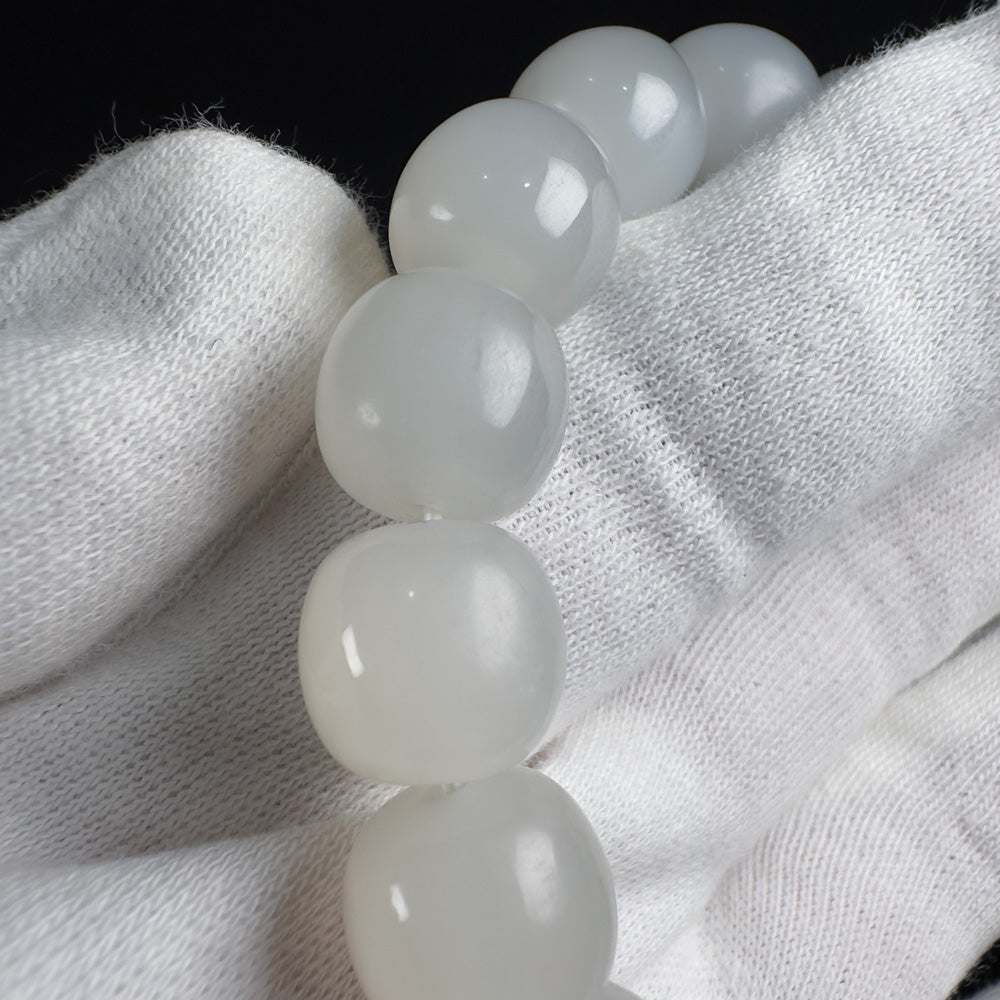 Yutian Chatoyant Nephrite Barrel Beads Bracelet 12 x 11.3mm x 18 Beads