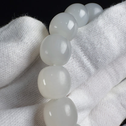 Yutian Chatoyant Nephrite Barrel Beads Bracelet 12 x 11.3mm x 18 Beads