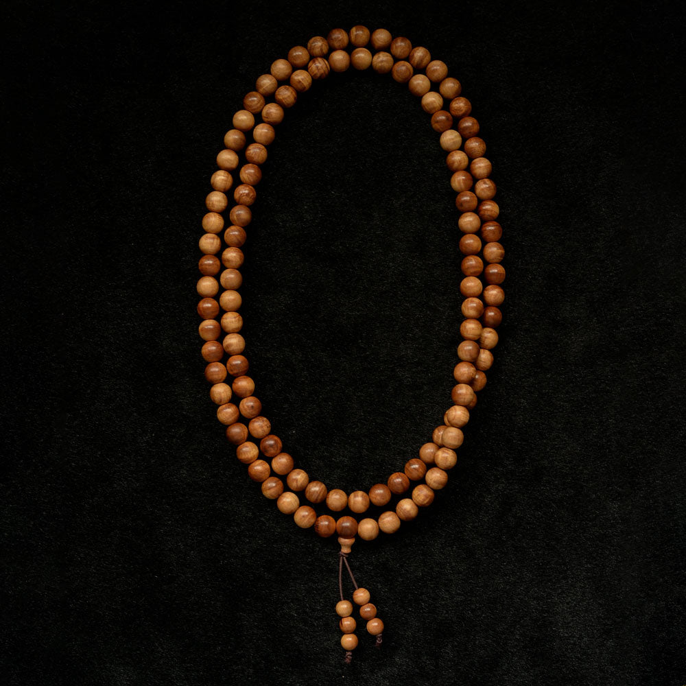 Figured Mysore Sandalwood Mala 8mm x 108 Round Beads (Heirloom Grade)