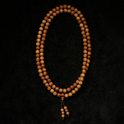 Figured Mysore Sandalwood Mala 8mm x 108 Round Beads (Heirloom Grade)