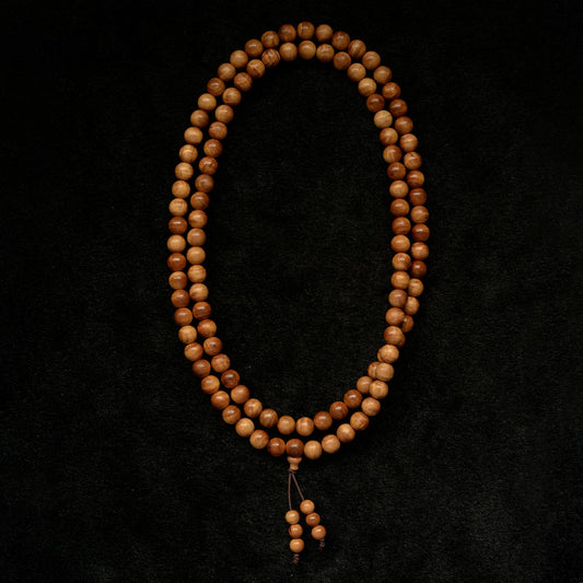 Figured Mysore Sandalwood Mala 8mm x 108 Round Beads (Heirloom Grade)