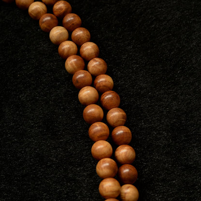 Figured Mysore Sandalwood Mala 8mm x 108 Round Beads (Heirloom Grade)