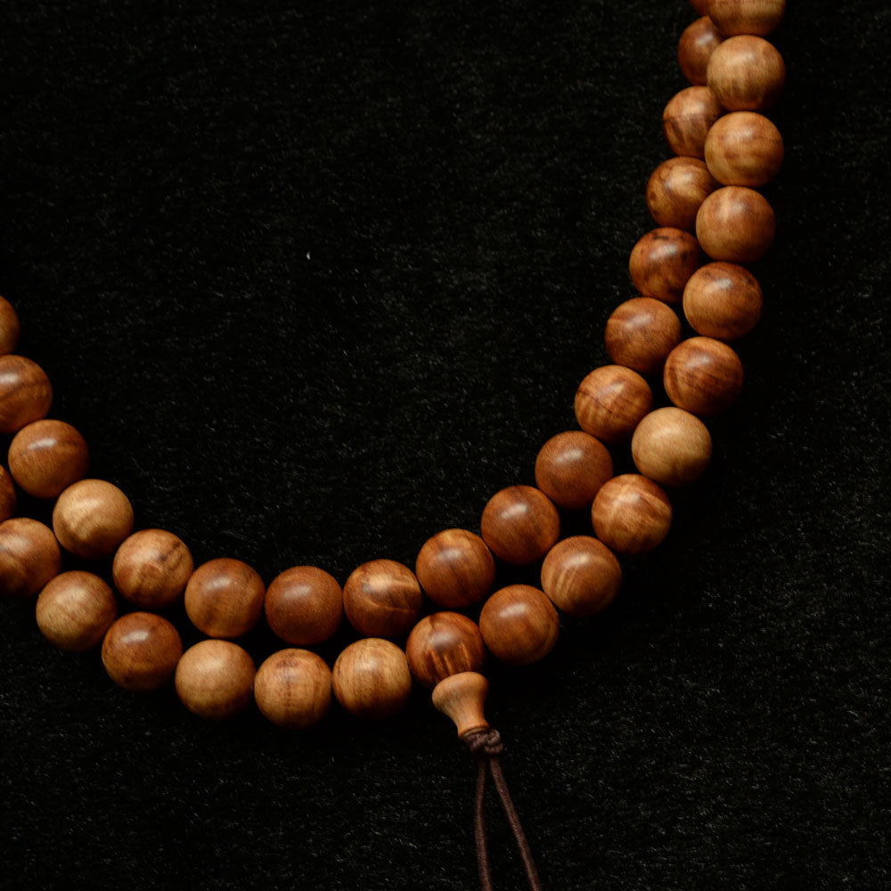 Figured Mysore Sandalwood Mala 8mm x 108 Round Beads (Heirloom Grade)