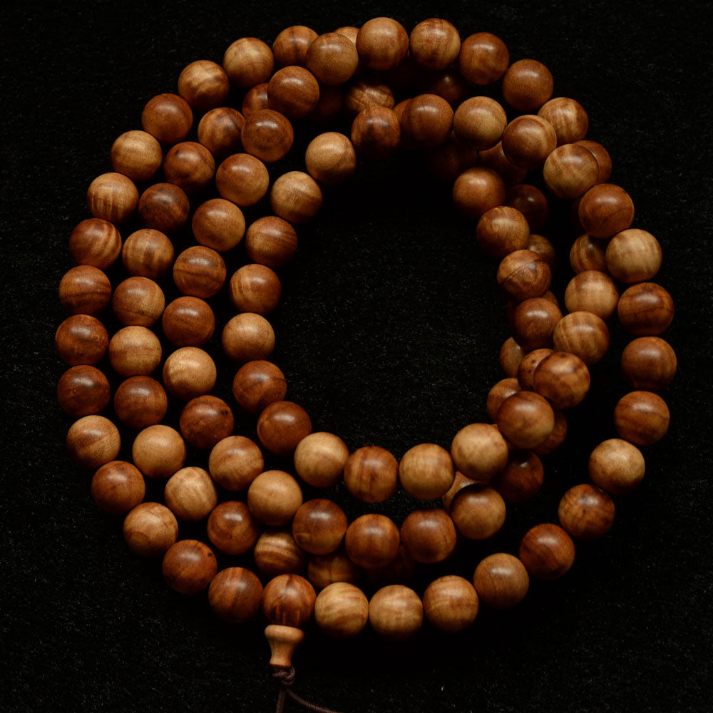Figured Mysore Sandalwood Mala 8mm x 108 Round Beads (Heirloom Grade)