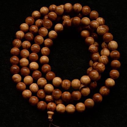 Figured Mysore Sandalwood Mala 8mm x 108 Round Beads (Heirloom Grade)