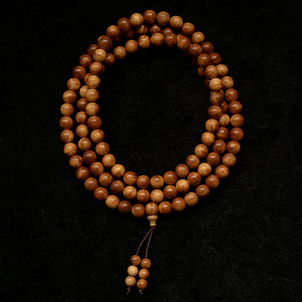 Figured Mysore Sandalwood Mala 8mm x 108 Round Beads (Heirloom Grade)