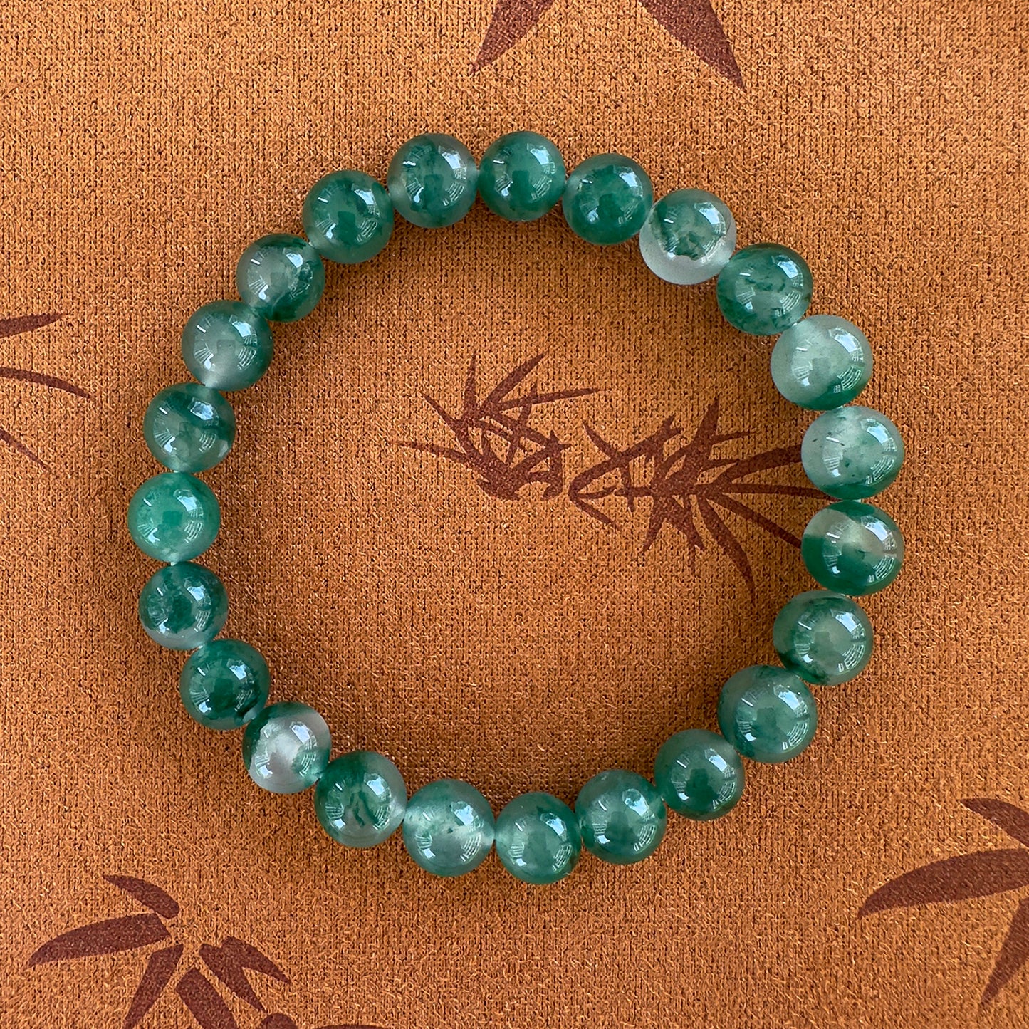 Icy African Jadeite Round Beads Bracelet with Floating Green Patterns 8mm x 23 Beads