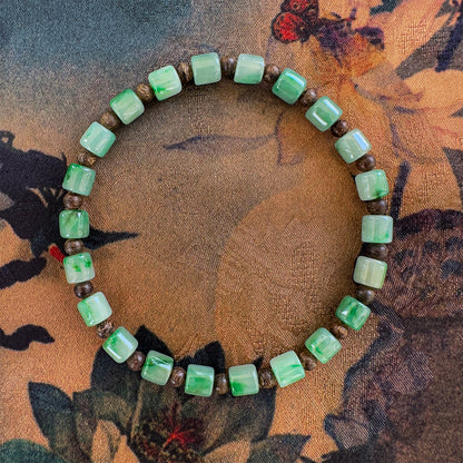 Burmese Sunny Green Jadeite with Sinking Kalimantan Agarwood Beads Bracelet