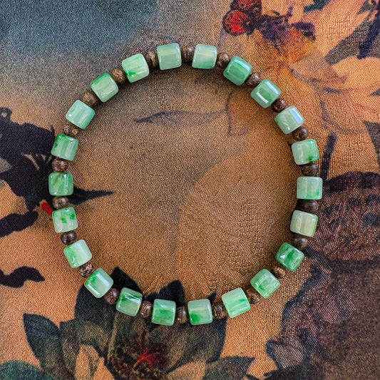 Burmese Sunny Green Jadeite with Sinking Kalimantan Agarwood Beads Bracelet