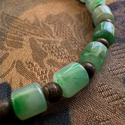 Burmese Sunny Green Jadeite with Sinking Kalimantan Agarwood Beads Bracelet