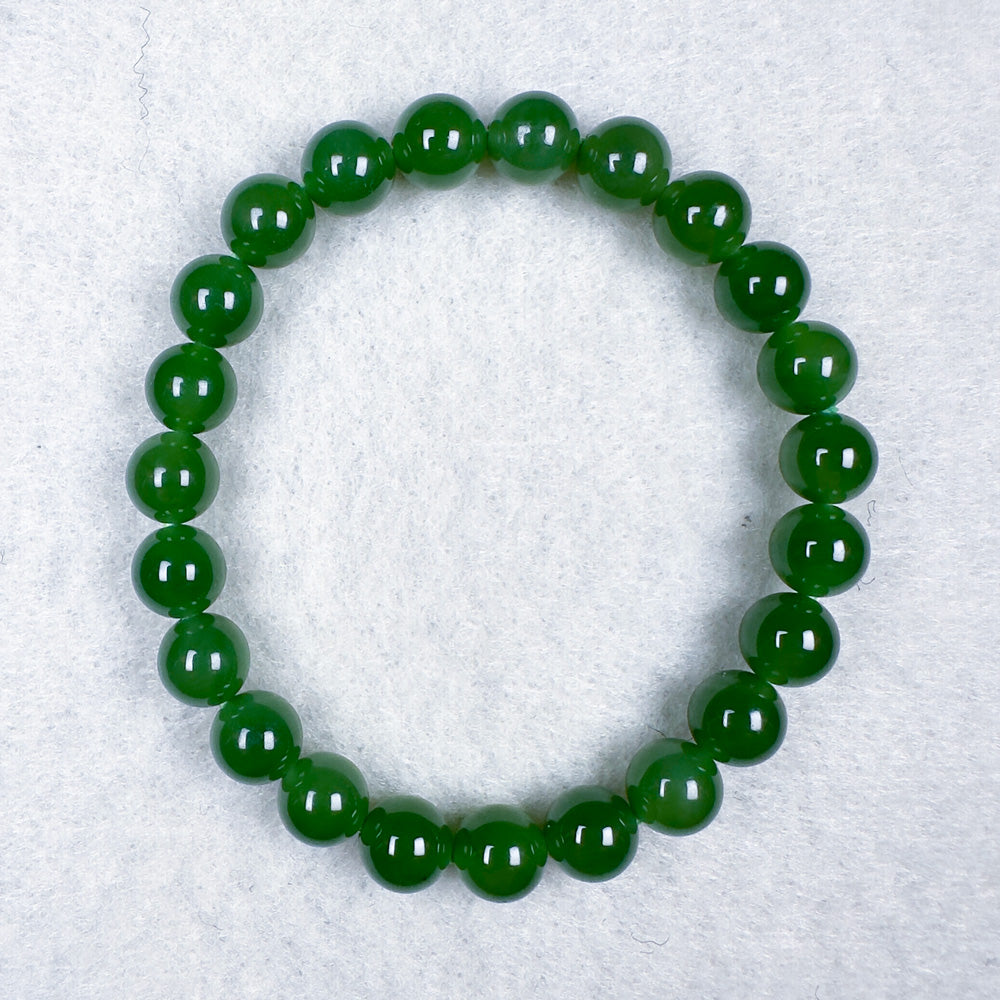 Emerald Green Nephrite Round Beads Bracelet 8mm x 23 Beads
