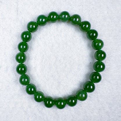 Emerald Green Nephrite Round Beads Bracelet 8mm x 23 Beads