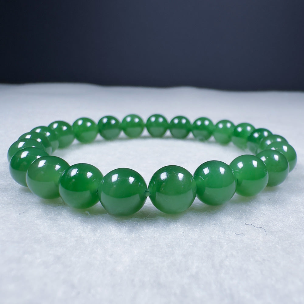 Emerald Green Nephrite Round Beads Bracelet 8mm x 23 Beads