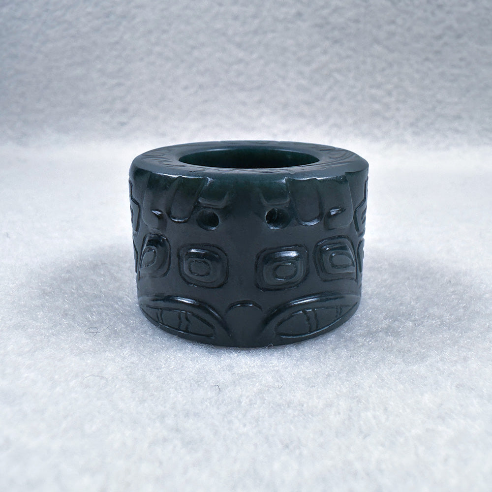 Taotie Motif Green Nephrite Thumb Ring 19.6mm