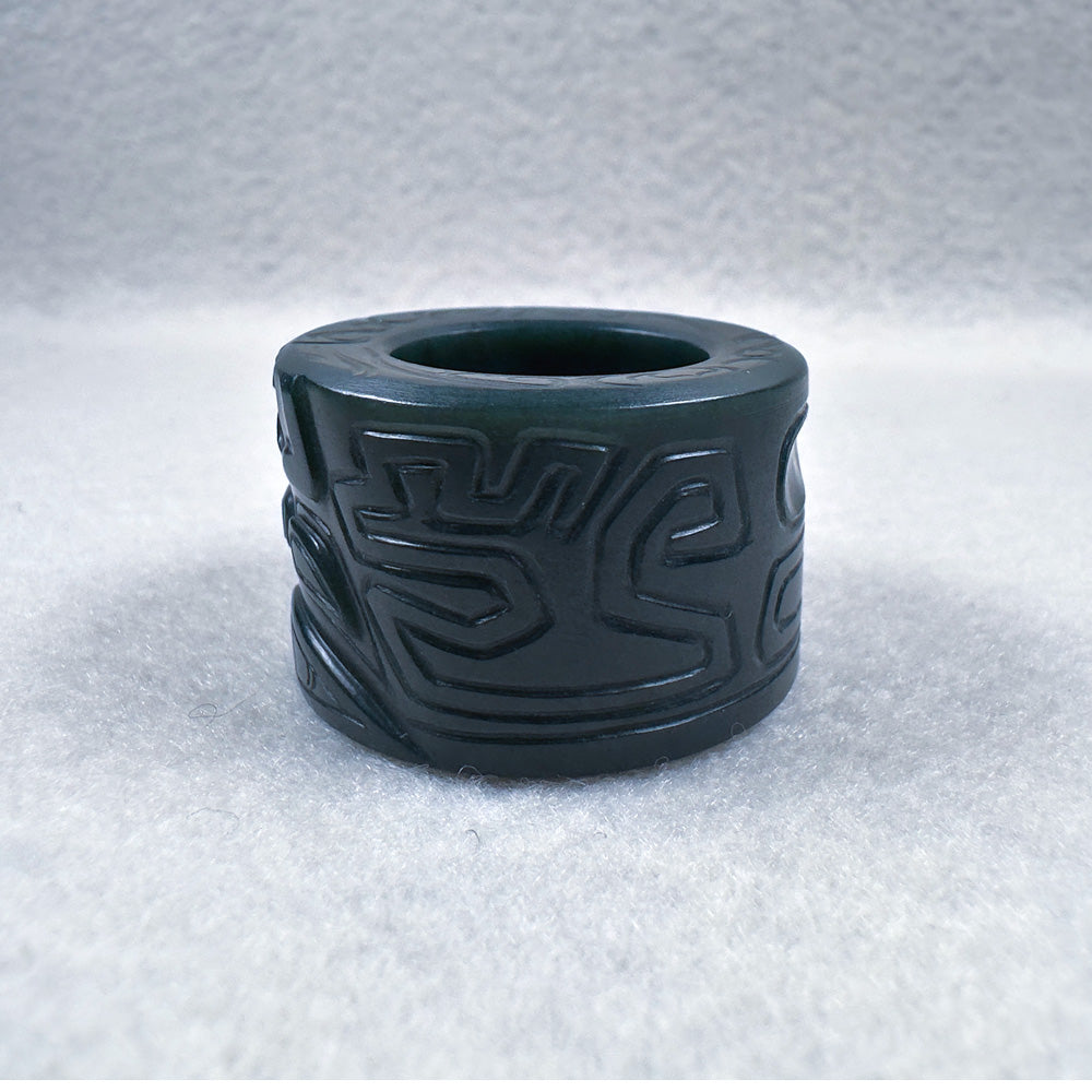 Taotie Motif Green Nephrite Thumb Ring 19.6mm