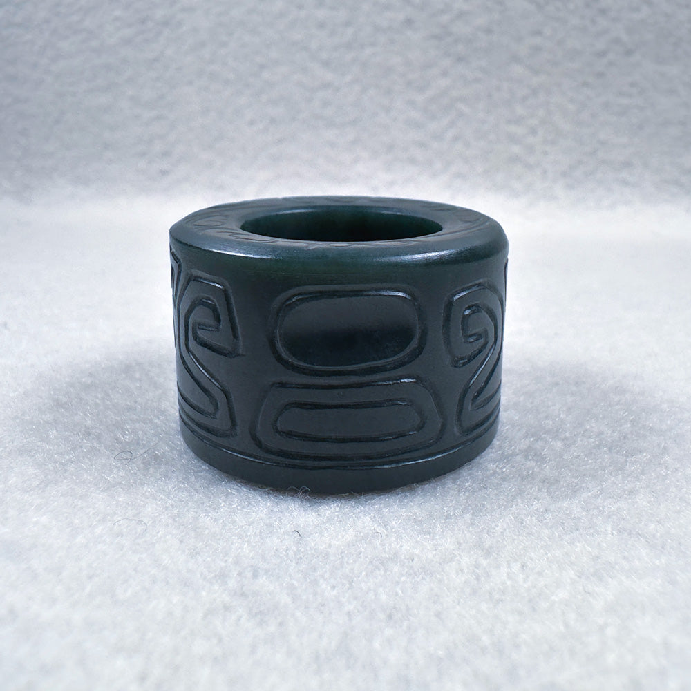 Taotie Motif Green Nephrite Thumb Ring 19.6mm