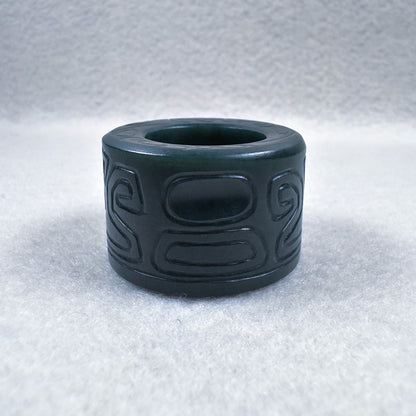 Taotie Motif Green Nephrite Thumb Ring 19.6mm