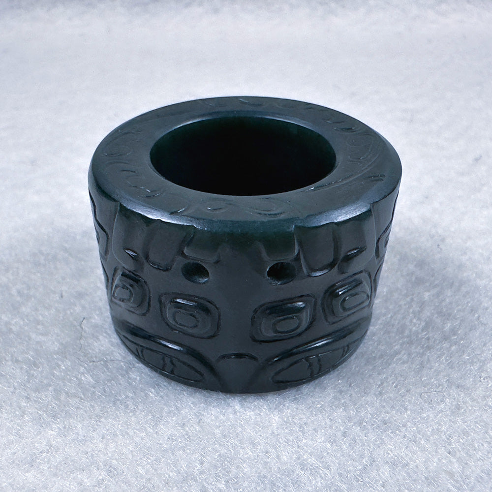 Taotie Motif Green Nephrite Thumb Ring 19.6mm