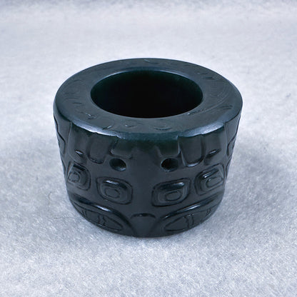 Taotie Motif Green Nephrite Thumb Ring 19.6mm
