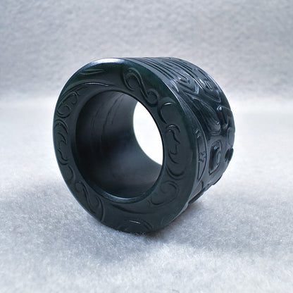 Taotie Motif Green Nephrite Thumb Ring 19.6mm