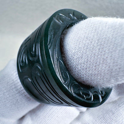 Taotie Motif Green Nephrite Thumb Ring 19.6mm