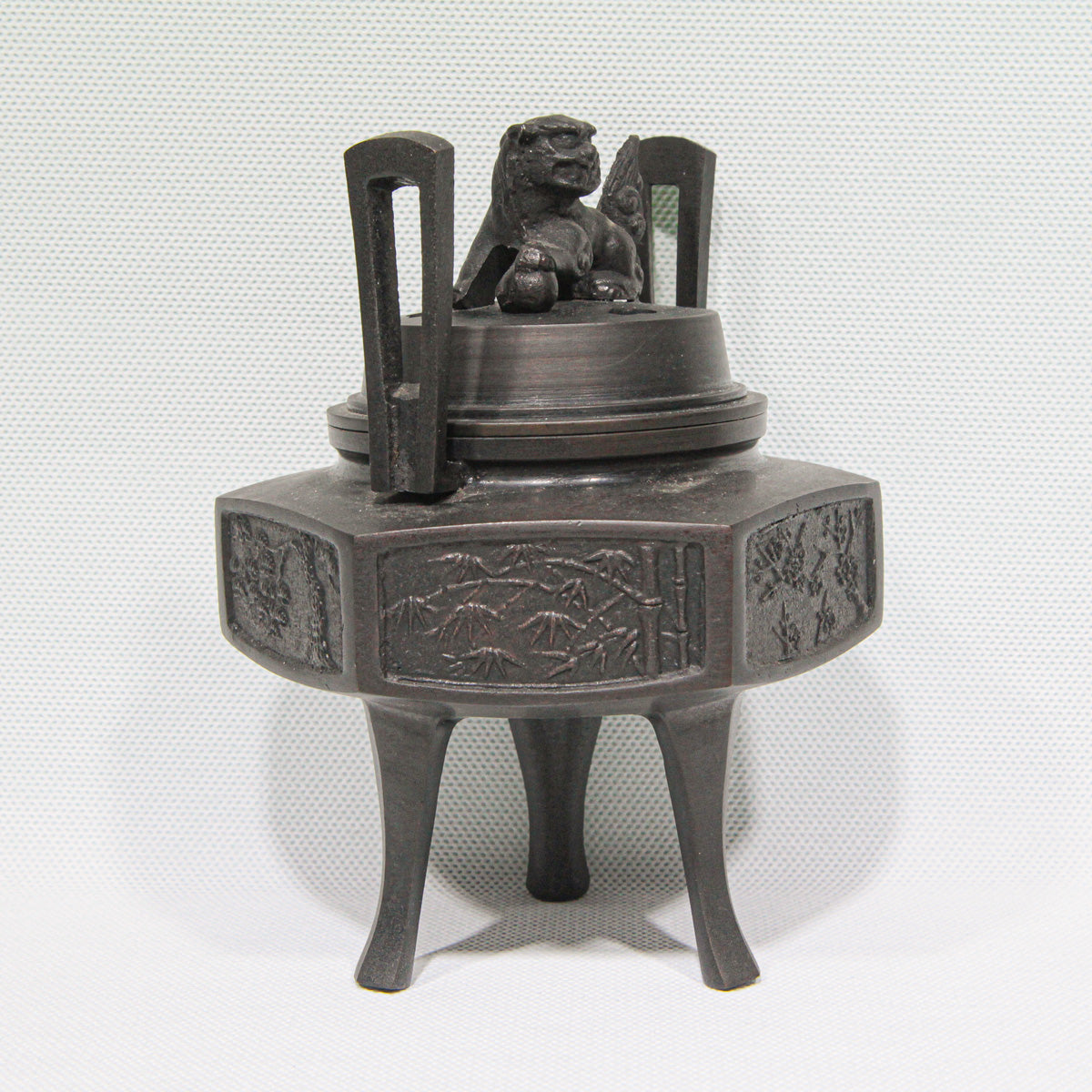 Hexagonal Bronze Kōro with Lion Finial