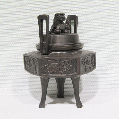 Hexagonal Bronze Kōro with Lion Finial